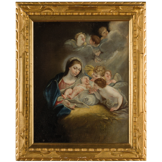 CARLO MARATTI (attr. a) (Camerano, 1625 - Roma, 1713)<br>Madonna con il Bambino e angeli<br>Olio su 