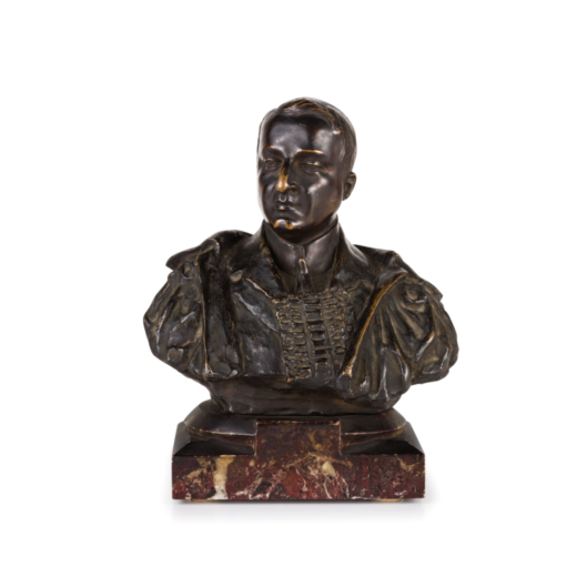 MARCO MARCHESINI (attivo nel XX secolo?)<br>Busto in bronzo raffigurante un giudice; usure e pochi g