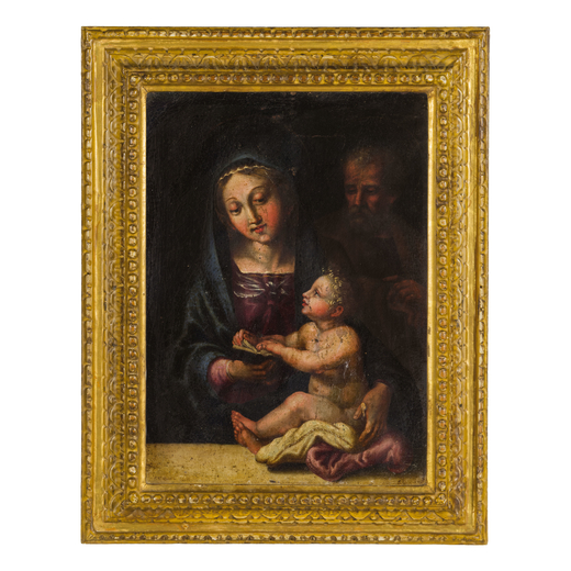 VENTURA SALIMBENI (attr. a) (Siena, 1568 - 1613)<br>Sacra Famiglia<br>Olio su tela, cm 34X23,5