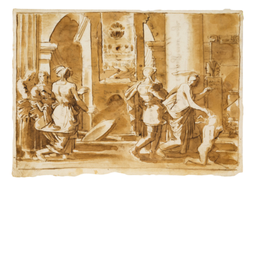 FORTUNATO DURANTI  (Montefortino, 1787 - 1863)<br>Figure classiche in ambiente architettonico <br>In