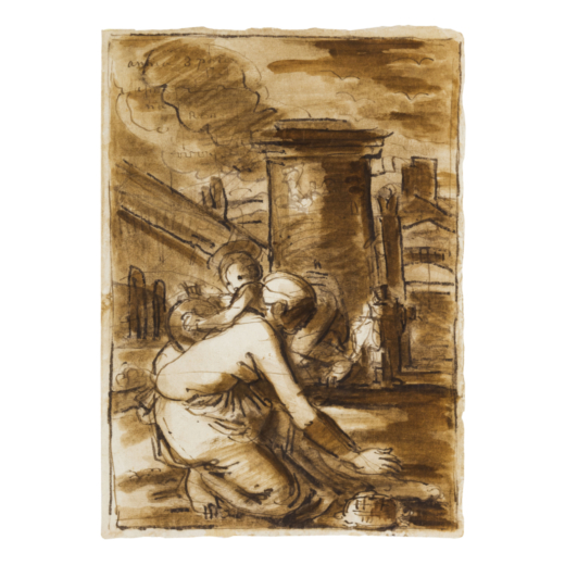 FORTUNATO DURANTI  (Montefortino, 1787 - 1863)   <br>Madonna con Bambino e tartaruga con sfondo di c