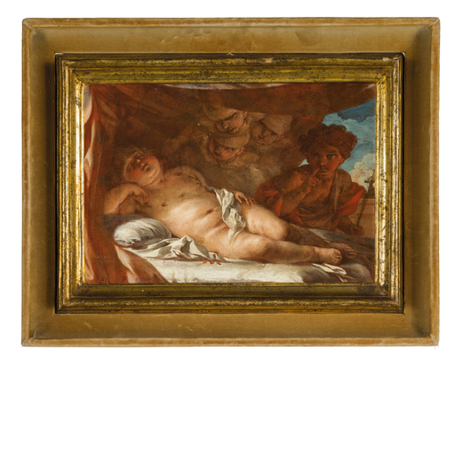 FRANCESCO NARICI  (Genova, 1719 - Napoli?, 1785)<br>San Giovannino veglia sul sonno di Gesù Bambino