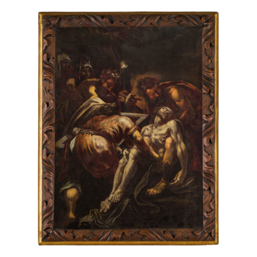 PITTORE DEL XVII-XVIII SECOLO Deposizione di Cristo<br>Olio su tela, cm 67X48