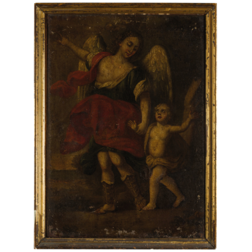PITTORE DEL XVII-XVIII SECOLO Scena biblica<br>Olio su tela, cm 56X39