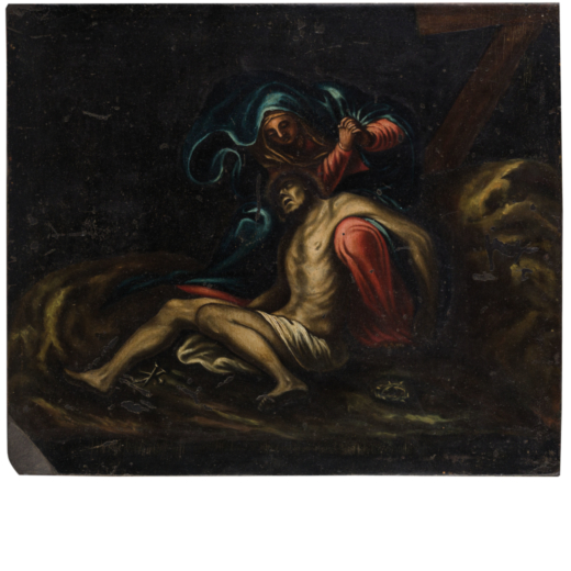 PITTORE DEL XVIII SECOLO Compianto di Cristo<br>Olio su lavagna, cm 31X36