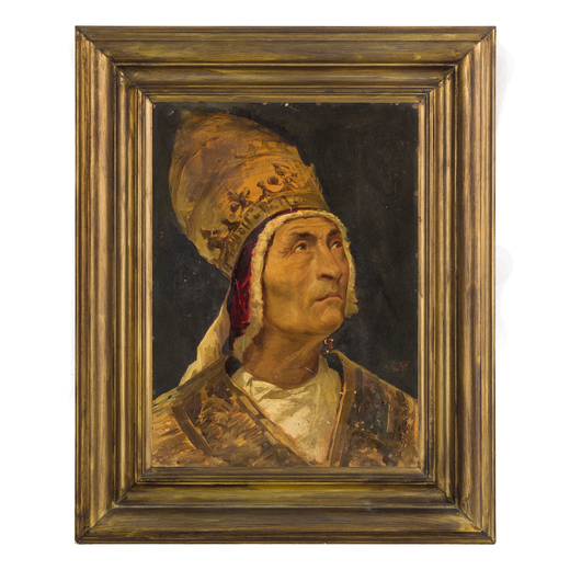 PIETRO VANNI Viterbo, 1845 - 1920<br>Ritratto di Papa Leone XIII<br>Olio su cartoncino, cm 80X50