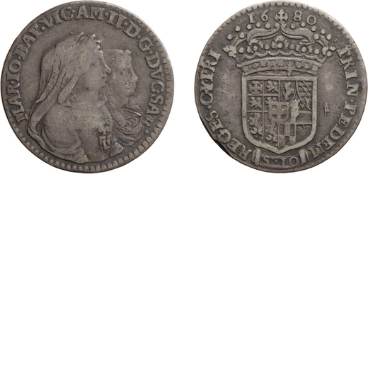SAVOIA. VITTORIO AMEDEO II (1675-1730).  MEZZA LIRA 1680<br>Argento, 2,98 gr, 21 mm. MB+. Molto Rara