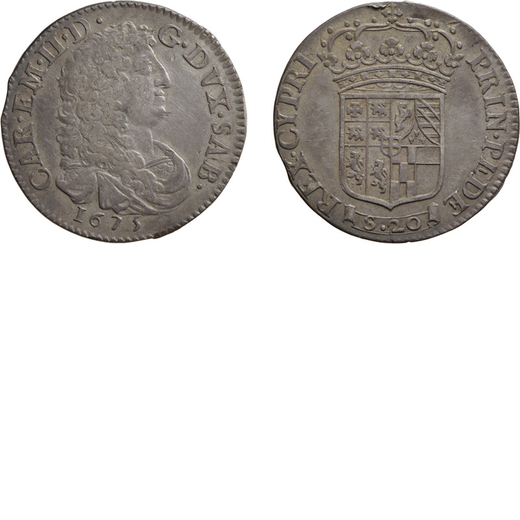 SAVOIA. CARLO EMANUELE II (1648-1675).  LIRA NUOVA 1675<br>Argento, 6,03 gr, 26 mm. Buon BB. Rara.<b