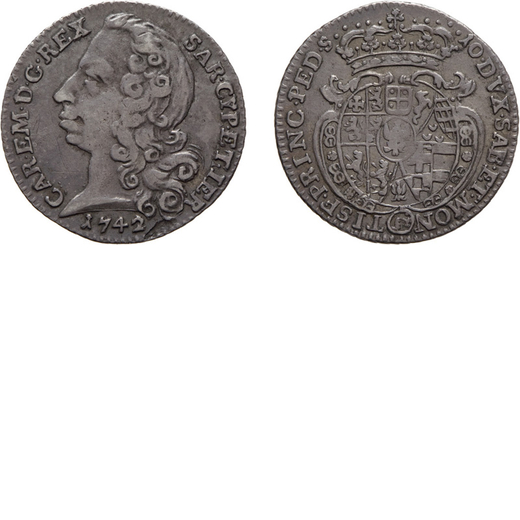 REGNO DI SARDEGNA. CARLO EMANUELE III (1730-1773). MEZZA LIRA 1742<br>Argento, 2,85 gr, 21 mm. Molto