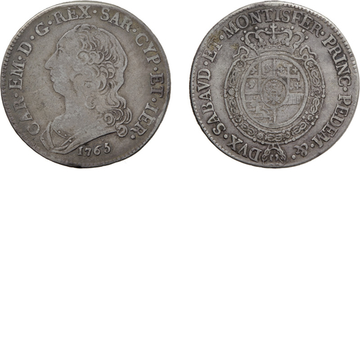 REGNO DI SARDEGNA. CARLO EMANUELE III (1730-1773). MEZZO SCUDO 1765<br>Argento, 17,25 gr, 36 mm. MB.