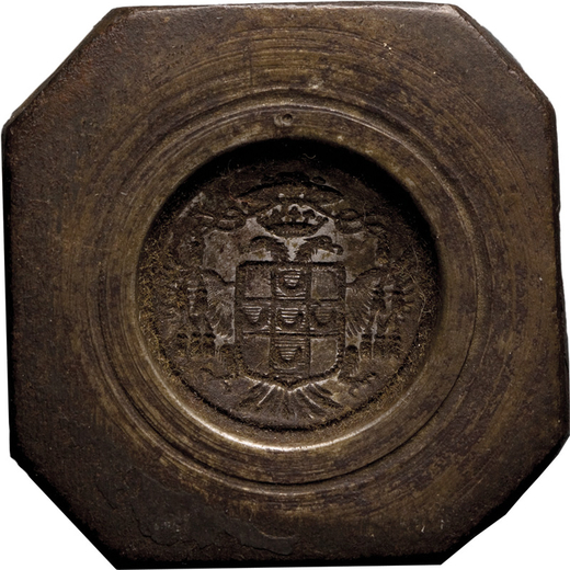 SFRAGISTICA. MATRICE PER BOLLA CIRCOLARE. Sec. XVI-XVII Bronzo, su base quadrata con angoli smussati