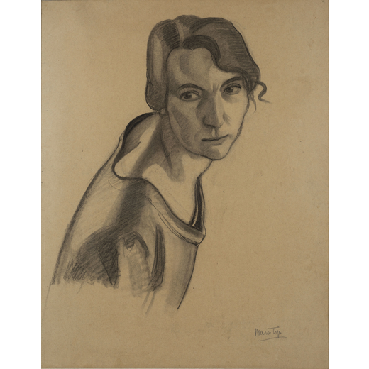 MARIO TOZZI Fossombrone  1895 - St. Jean-du-gard  1979<br>Studio, 1924 <br>Carboncino su carta appli