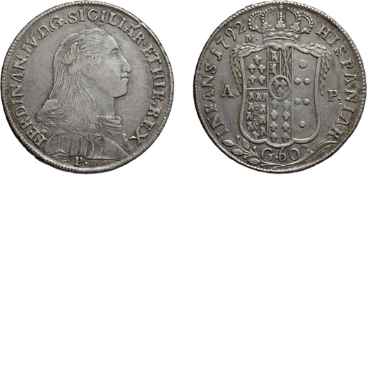 ZECCHE ITALIANE. REGNO DI NAPOLI.  FERDINANDO IV (1759-1816). 60 GRANA 1792<br>Napoli. Argento, 13,5