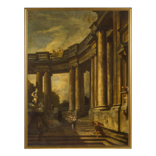 ALBERTO CARLIERI  (Roma, 1672 - circa 1720)<br>Capriccio architettonico <br>Olio su tela, cm 98X72
