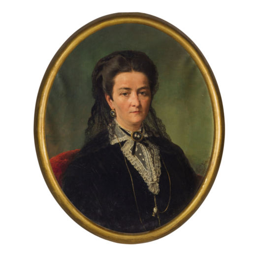 GEROLAMO INDUNO Milano, 1827 - 1890<br>Ritratto di donna con velo di pizzo<br>Firmato Ger Induno in 