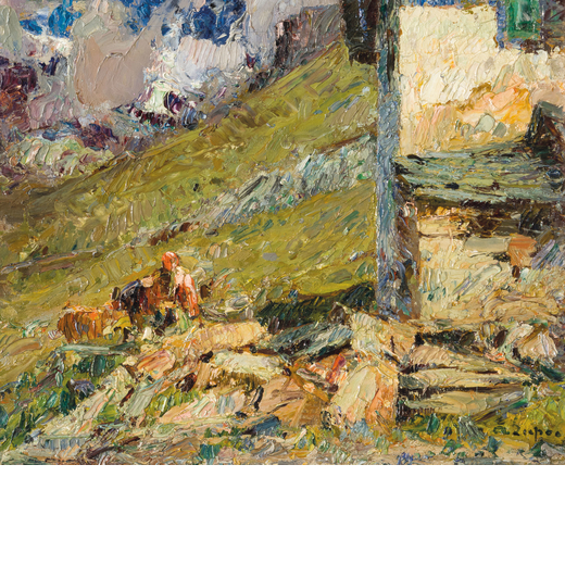 ALESSANDRO LUPO Torino, 1876 - 1953<br>Paesaggio con contadina<br>Firmato A Lupo in basso a sinistra