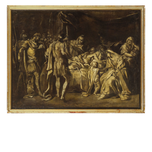 PITTORE DEL XVIII SECOLO La morte del Germanico <br>Olio su tela, cm 61,5X83,5