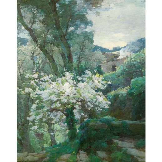 ROMOLO PERGOLA Roma, 1890 - Torino, 1960<br>Pesco in fiore sulle colline liguri<br>Firmato R Pergola