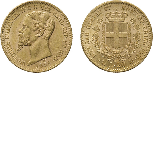 REGNO DI SARDEGNA. VITTORIO EMANUELE II (1849-1861). 20 LIRE 1859 GENOVA <br>Oro, 6,45 gr, 21 mm. Se