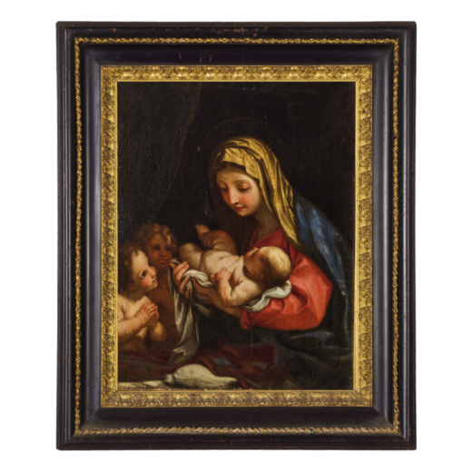 CARLO MARATTI (attr. a) (Camerano, 1625 - Roma, 1713)<br>Madonna col Bambino<br>Olio su tela, cm 50X