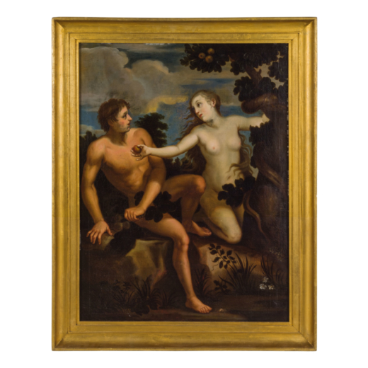 PITTORE TOSCANO DEL XVII SECOLO Adamo ed Eva<br>Olio su tela, cm 113X83
