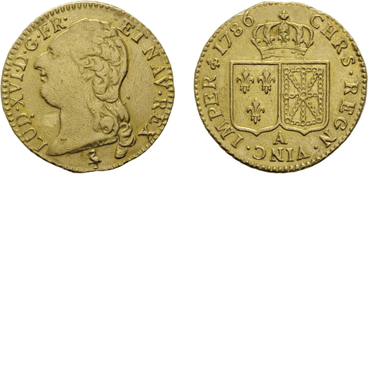 ZECCHE ESTERE. FRANCIA. LUIGI XVI (1774-1793). LUIGI DORO <br>Oro, 7,59gr, 24 mm. Bel BB.<br>D: LUD 