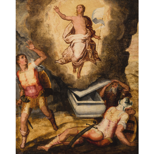 MARCO PINO (attr. a) (Siena, 1525 circa - Napoli, 1587 circa)<br>Resurrezione<br>Olio su tavola, cm 