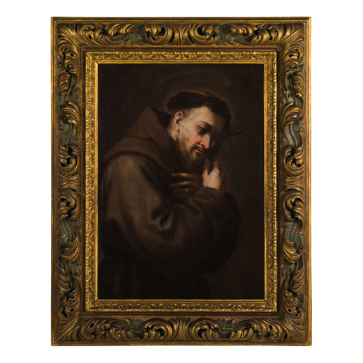 LUCA GIORDANO (Napoli, 1632 - 1705)<br>San Francesco in preghiera<br>Olio su tela, cm 92X67