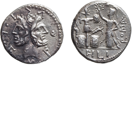 MONETE ROMANE REPUBBLICANE.  GENS FURIA (119 A.C.). DENARIO.<br>M. Furius L.f. Philus. Roma. Argento