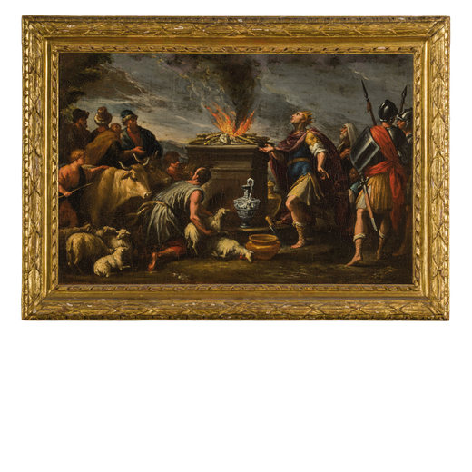 GIUSEPPE PASSERI (attr. a) (Roma, 1654 - 1714) <br>Il pentimento di Davide<br>Olio su tela, cm 38X58