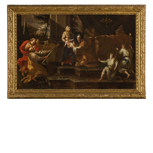 PITTORE ATTIVO A ROMA NEL XVII SECOLO Presentazione di Gesù al tempio<br>Olio su tela, cm 46X75