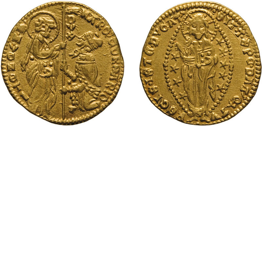 ZECCHE ITALIANE. VENEZIA. MARCO CORNER (1365-1368). DUCATO Oro, 3,54 gr, 20 mm. BB+<br>D: MARC CORNA
