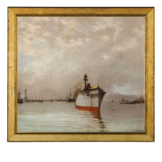 AGOSTINO FOSSATI La Spezia, 1830 - 1904<br>Navi nel porto <br>Firmato A Fossati in basso a destra <b