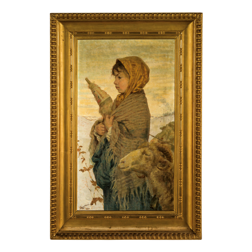 NICCOLO CANNICI (Firenze 1846 - 1906)<br>La piccola filatrice  <br>Firmato N Cannicci e datato 1895 