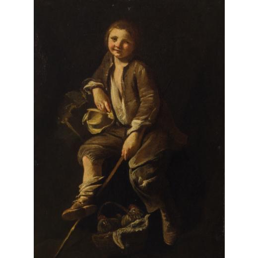 PIETRO FALCA detto PIETRO LONGHI (Venezia, 1701 - 1785)<br>Pastorello seduto<br>Olio su tela, cm 52,