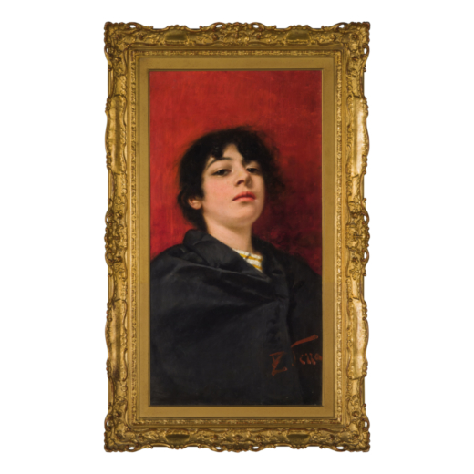 ERNESTO SERRA Varallo, 1860 - 1915<br>Ritratto di Elda<br>Firmato E Serra in basso a destra<br>Olio 