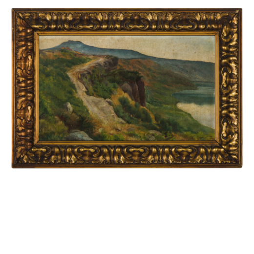 CHARLES COLEMAN Pontfract, 1807 - Roma, 1874<br>(attr. a) <br>Monte Cavo, lago Albano <br>Olio su te