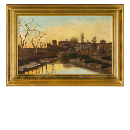 LORENZO CECCONI Roma, 1863 - 1947<br>Paesaggio toscano allalba<br>Firmato L Cecconi in basso a destr