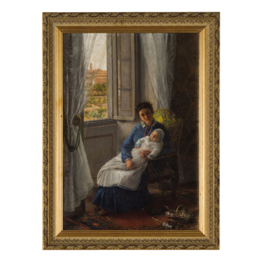 FABRETTI QUIRINA ALIPPI Urbino, 1849 - Perugia, 1919<br>La balia con la bambina, Perugia sullo sfond