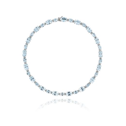 COLLIER EN OR,AIGUE-MARINE ET DIAMANTS composé dun rang de perles ovales facettées en aigue-marine