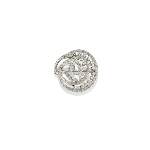 SPILLA IN DIAMANTI circolare decorata con diamanti taglio brillante e huit-huit<br>Peso g 13,00 circ