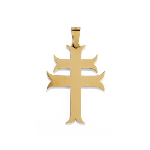 PENDENTIF EN OR, SIGNÉ BULGARI  stylisé dune croix patriarcale Poids brut:70 g 