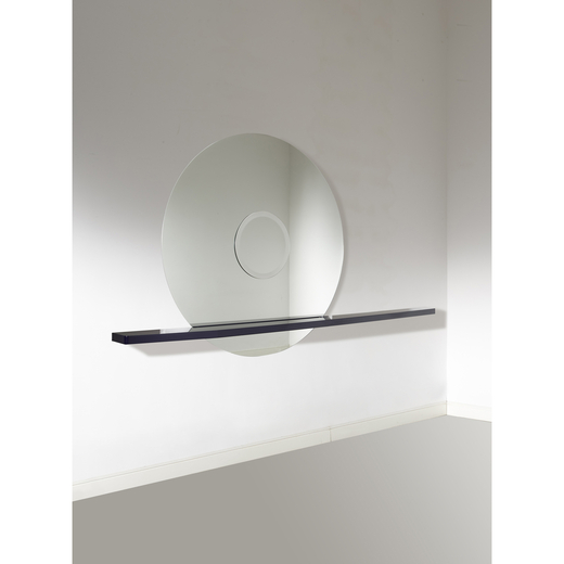 Cesare Augusto Nava (20th c.) Wall-mounted mirrored console <br>Lacquered wood and mirror<br>Model c